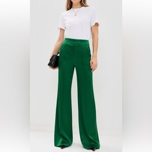 Alice + Olivia Dylan Green Satin Wide Leg Pants